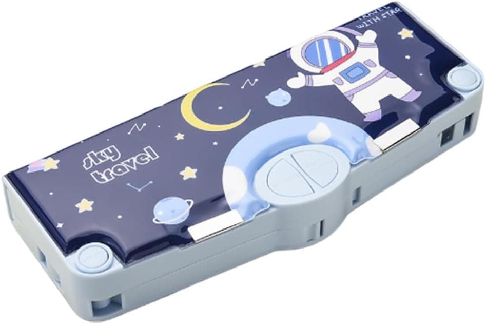 Parshya Multifunctional Cute School Pencil Box for Girls, Space Compass Box for Boys, Pencil Box for Kids with Inbuilt Scissor, Ruler, Eraser and Sharpener,Magnetic Pencil Box,Best Gifts