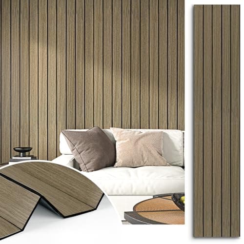 STICKEEP Brown Wood Panels for Wall 3D Wall Panels Peel and Stick Acoustic Wood Fluted Walls Panel Self Adhesive Slat Walls Covering Vintage Wooden Panel Wallpaper for Bedroom Background 11.8"x118"