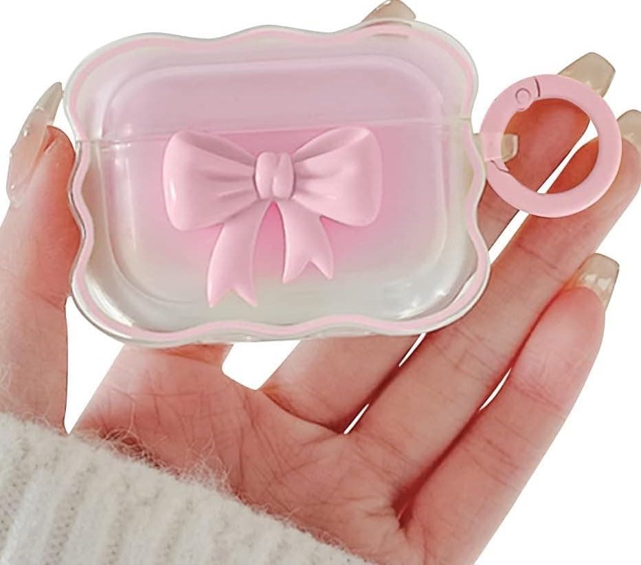 Meyaar for AirPods 4 Case Compatible with AirPods 4th Generation Case (ANC) (USB-C) Cute Clear, Shockproof Soft TPU Protective Case Cover for Girls Women with Keychain (Bow Pink)