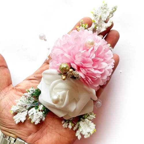 ADIKALA™ Handmade Artificial Carnations & Foam Rose Flower Bunch for Trousseau Packing, Ready to use Flower Brooch Hamper for Decoration, Gift Wrapping Flowers (6, Baby Pink)