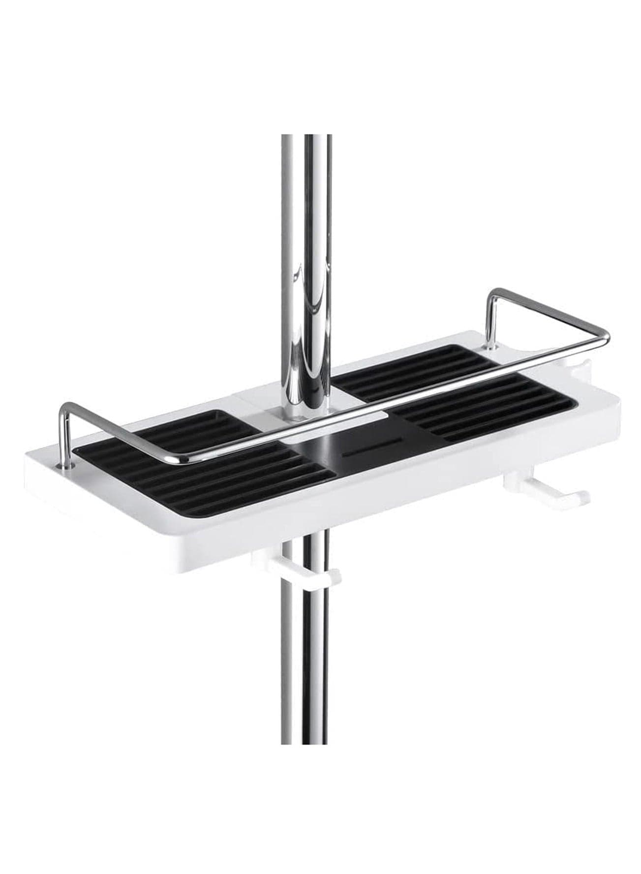 SYOSI Bathroom Shelf, Shower Caddy No Drilling Shelf Caddy, Bath Organiser with Buckle and Head Hook Rustproof Storage Rack for 22mm-25mm Rail Silver