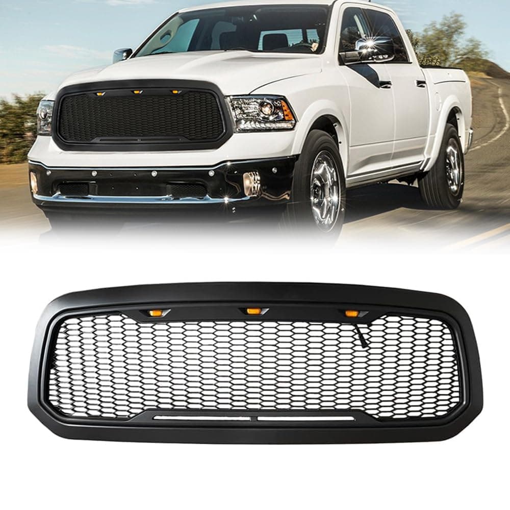 MATMACRO Grille Front Bumper Honeycomb Grill For 20132018 Dodge Ram 1500 20192021 Ram 1500 Classic Matte Black Grill With Led Lights