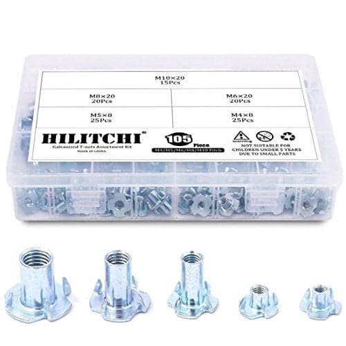 Hilitchi 105-Pcs M4 5 6 8 10 Zinc Plated Steel T-Nut Assortment Kit