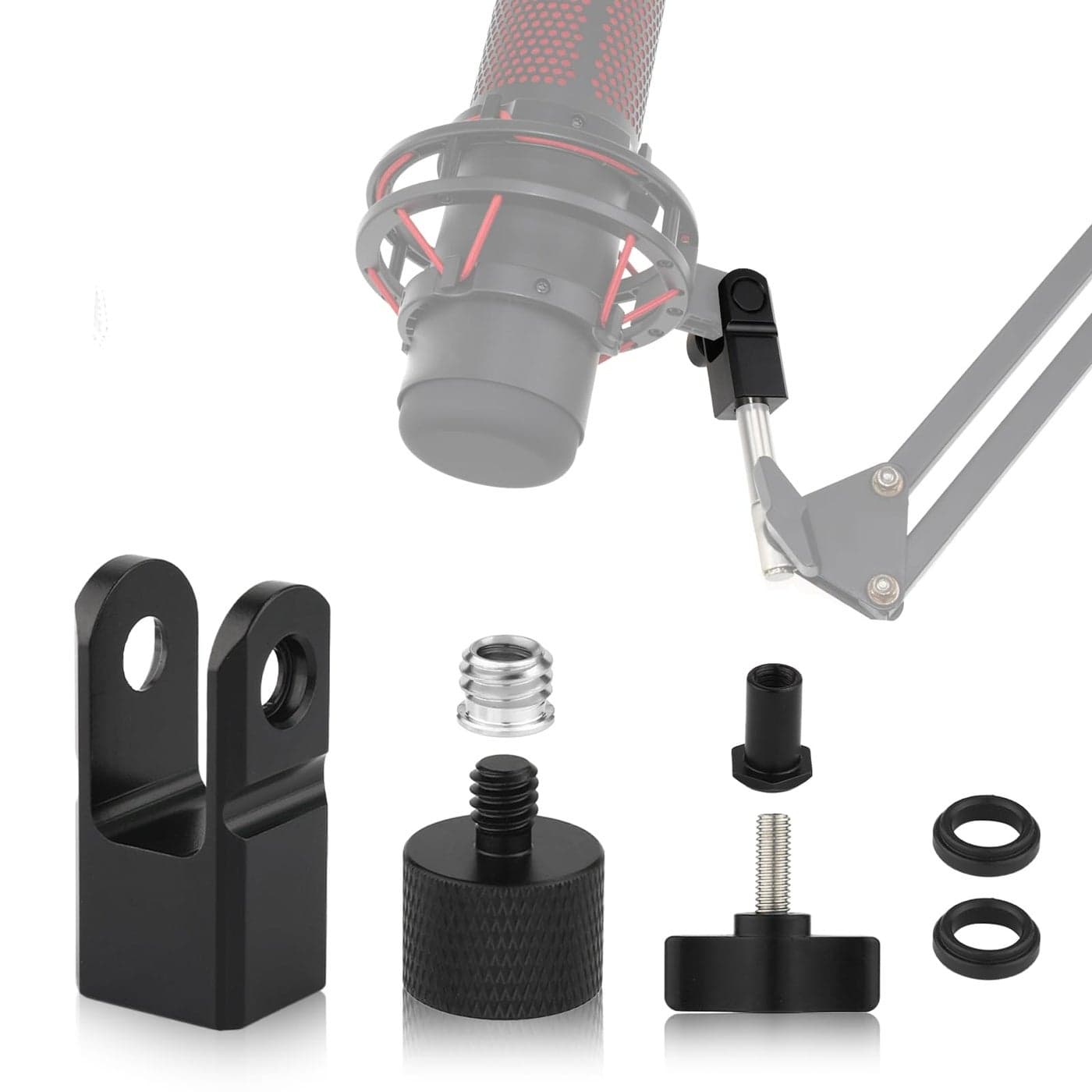 Microphone Mount Adapter for Hyperx Quadcast with 3/8" or 1/4" Screw Adapter, Works with HyperX QuadCast Microphone Stand & Boom Arm Durable Replacement Accessory for Mic (Black)