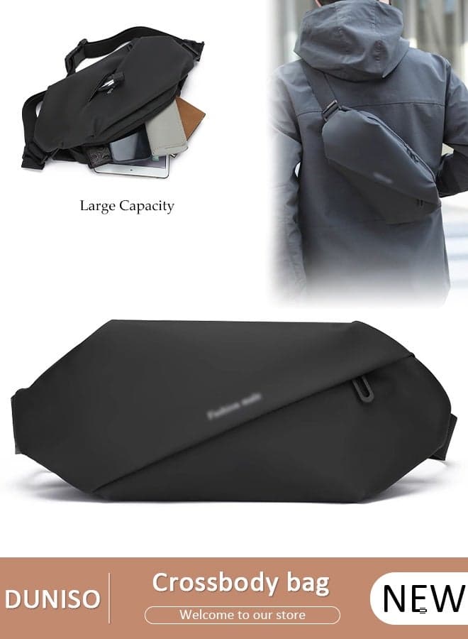 Black Chest Bag for Men Women, Fashionable Crossbody Waist Bag Pack with Adjustable Strap, Waterproof Anti-theft Men Waist Pack Belt Bag for Travel Hiking Running Outdoors
