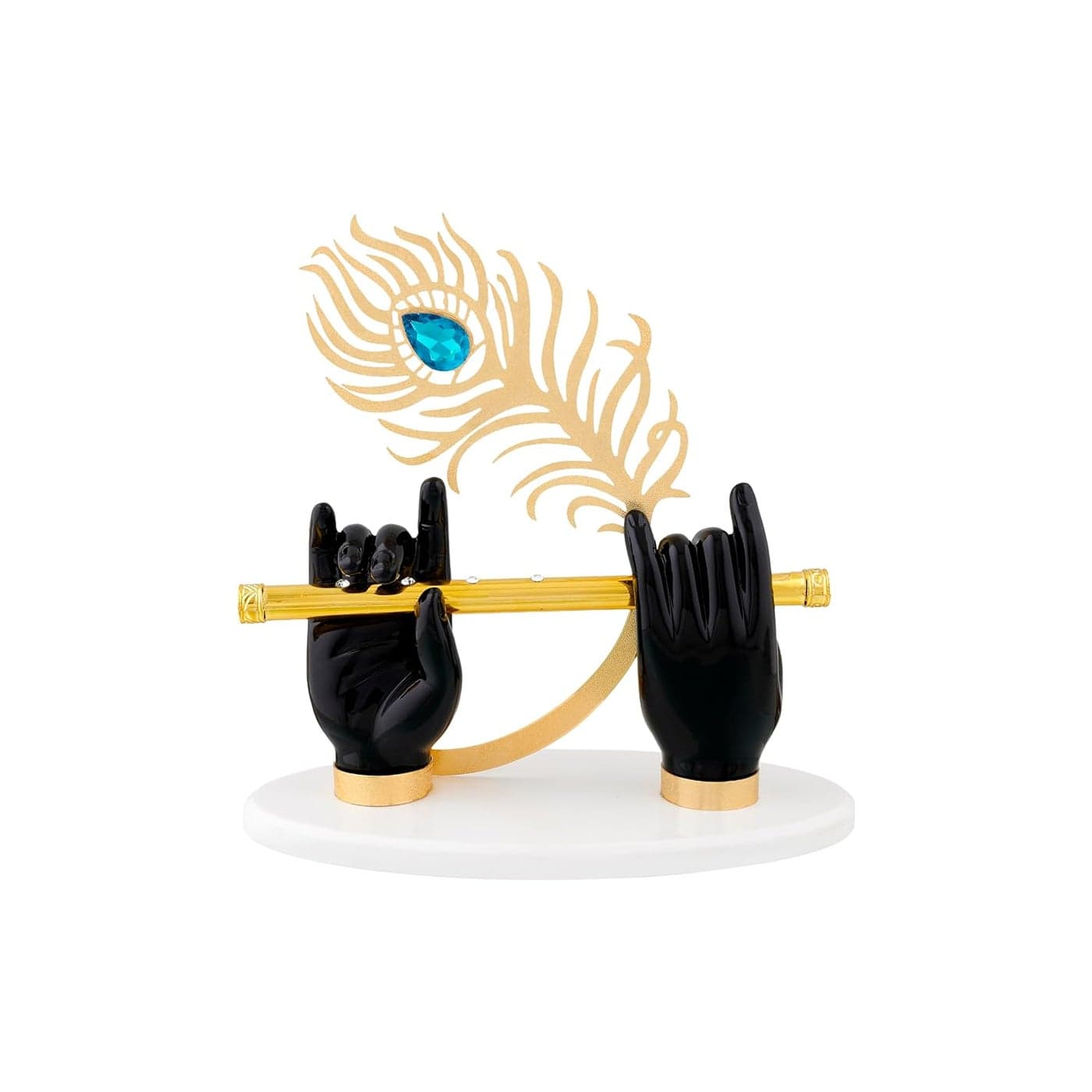 JSK Arts Gold Plated Krishna Ji Hands with Flute Figurine 24k Gold Plated with Black Hand of Krishna Very Classical Piece for Dcor As Well As Wedding and Corporate Gifting Purposes 95 Inc
