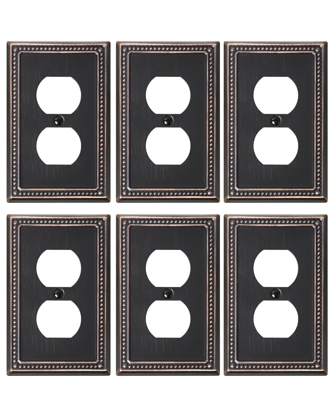 TREEWELL 6-Pack Duplex Outlet Cover Plate, Aged Bronze Metal Wall Plates for Electrical Outlets, 1 Gang Receptacle Light Switch Cover, Pearls Decorative Switch Plates and Outlet Covers