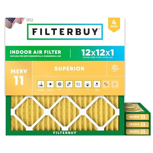Filterbuy 12x12x1 Air Filter MERV 11 (MPR 1200) Allergen Defense Replacement (4-Pack), Electrostatic Pleated HVAC AC Furnace Filters, Made in USA (Actual Size: 11.75 x 11.75 x 0.75)