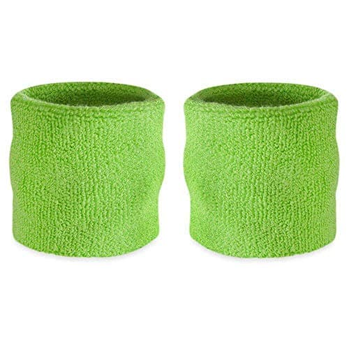 Suddora Wrist Sweatbands, Absorbent and Breathable Thick Cotton Bands for Working Out, Gymnastics, Basketball, Tennis, and Football, Multiuse Wristbands for Costumes and Cosplay (Pair) (Neon Green)
