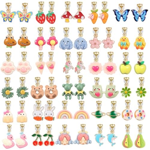 30 Pairs Cartoon Clip On Earrings for Girls Adjustable NonPiercing Ear Clips Lightweight Plastic AnimalFlowerFruit Designs Butterfly Strawberry Dolphin for Kids Teens Daily Wear Gift