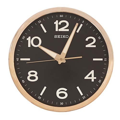 Seiko Elegant Round Golden Plastic Home Decor Night Glow English Numbers Wall Clock with Sweep Movement (Size: 31 x 4 x 31 CM | Weight: 740 gram | Color: Golden)