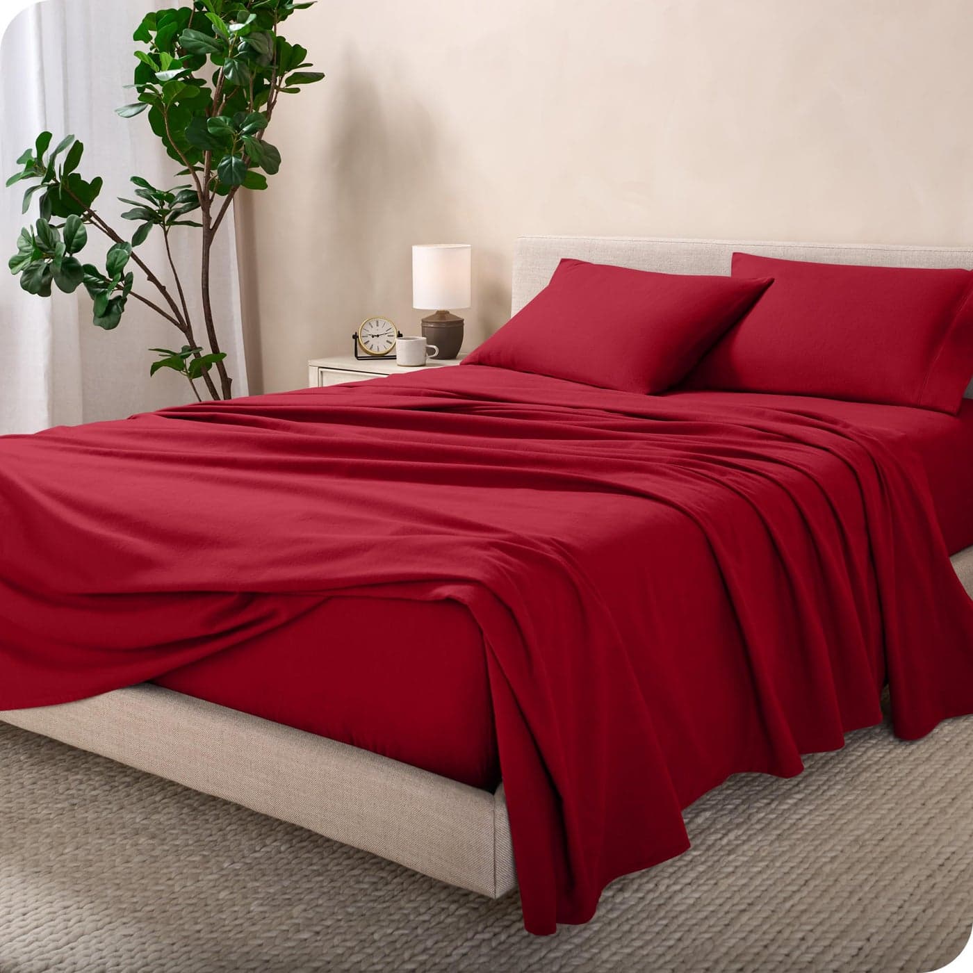 Bare Home Flannel Sheet Set 100 Cotton Velvety Soft Heavyweight Double Brushed Flannel Deep Pocket Queen Red