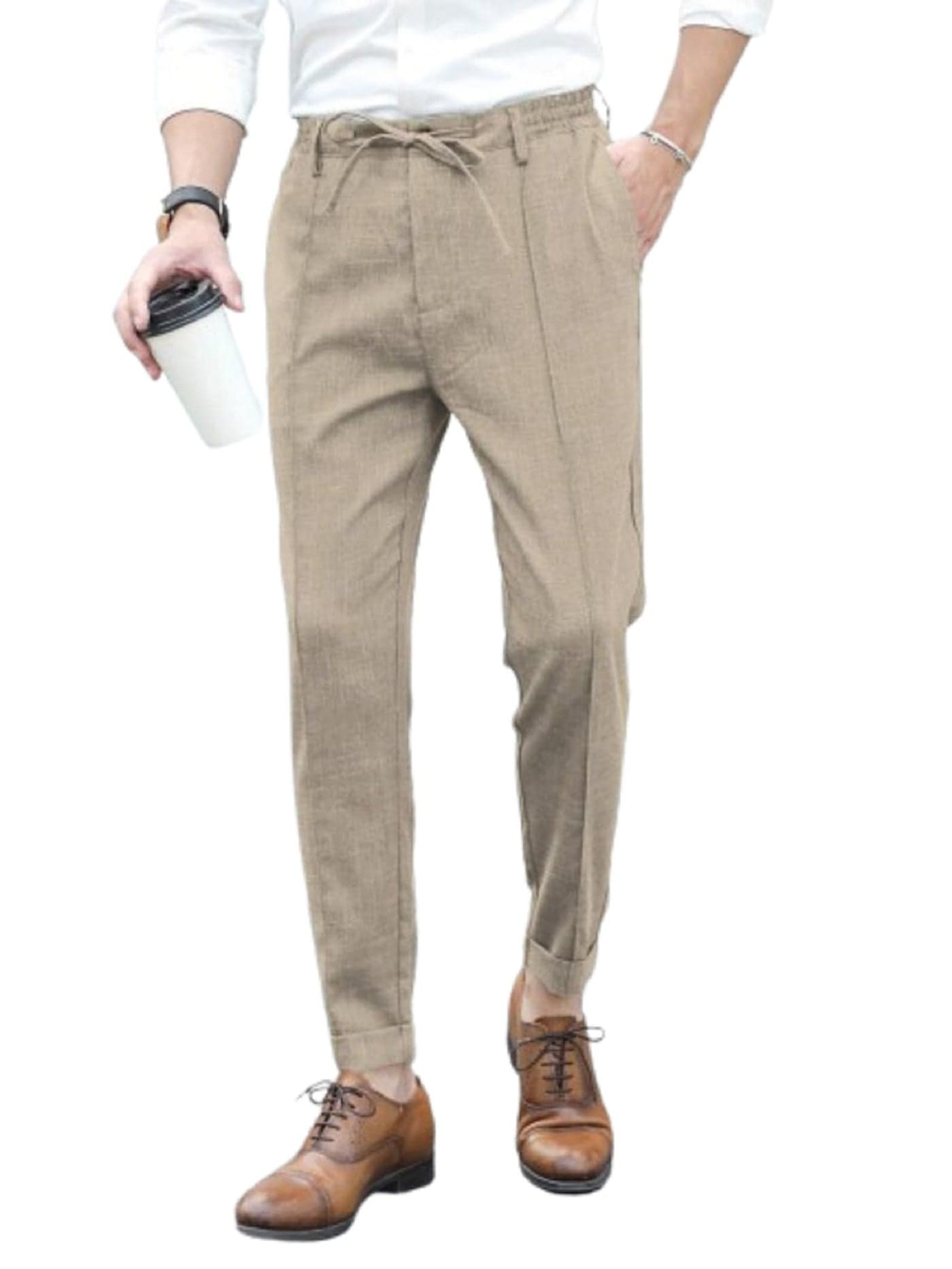 Lymio Trouser for Men | Regular Fit Casual Trouser (TR-43-Beige-L)
