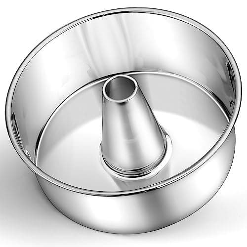 P&P CHEF Angel Food Cake Pan, 10 Inch Cake Pan Round Baking Tube Tin for Baking Pound Cakes, Conical Hollow & One-piece Design, Stainless Steel Core & Heavy-duty, Oven Safe - Silver