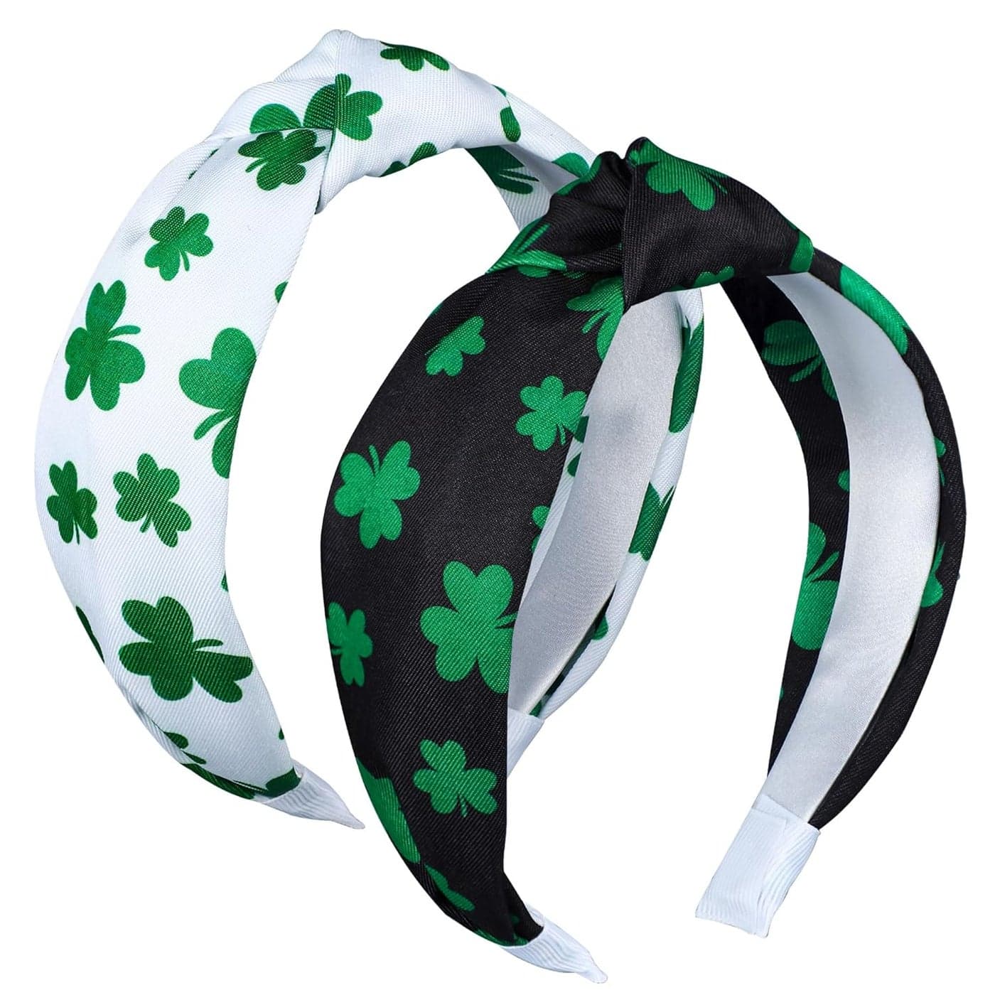 peony man 2 Pack St Patricks Day Headbands Green Shamrock Headbands for Women Girls Wide Clover Knotted Hairband for St Patricks Day Party Gifts
