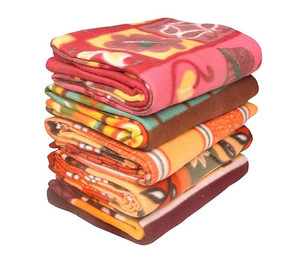 Goyal's Fleece 250 TC Single Bed Blanket- Set of 5 (Printed),Multicolour