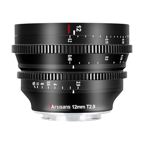 7Artisans 12mm T2.9 Large Aperture APS-C Ultra Wide Angle Cine Lens, Manual Fixed Focus Low Distortion Cinema Lens Compatible for Canon R Mount EOS R, RED, R3, R5, R6, R7, R10, RP, Black