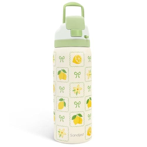 Lemon Stainless Steel Water Bottle, Vacuum Insulated, Push-Button Lid, 32 oz, Gifts for Women Girls Friends Teens Birthday Christmas