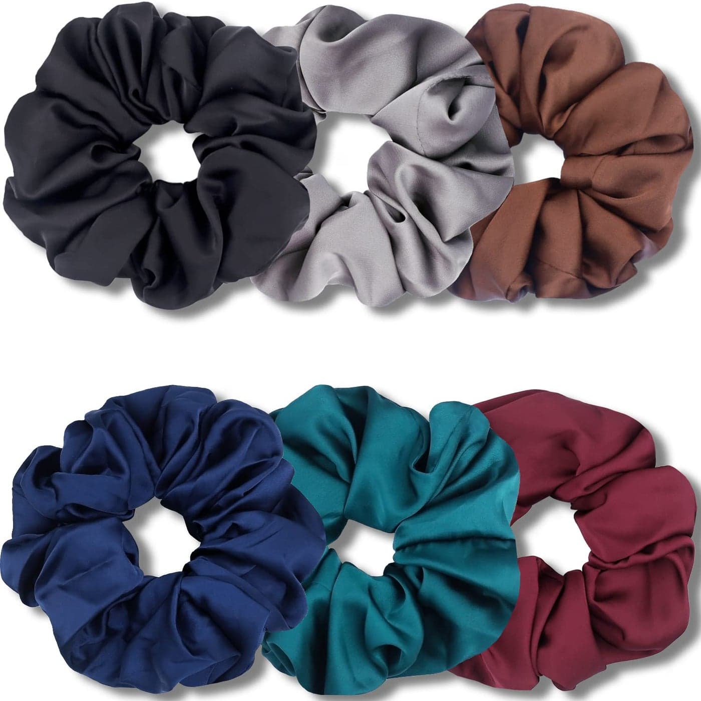 IVARYSS Big Scrunchies for Women Thick Hair Premium Satin Softer than Silk XL 6 Inch Extra Large Scrunchy Elastic Hair Bands Accessories 6 Pack Multi