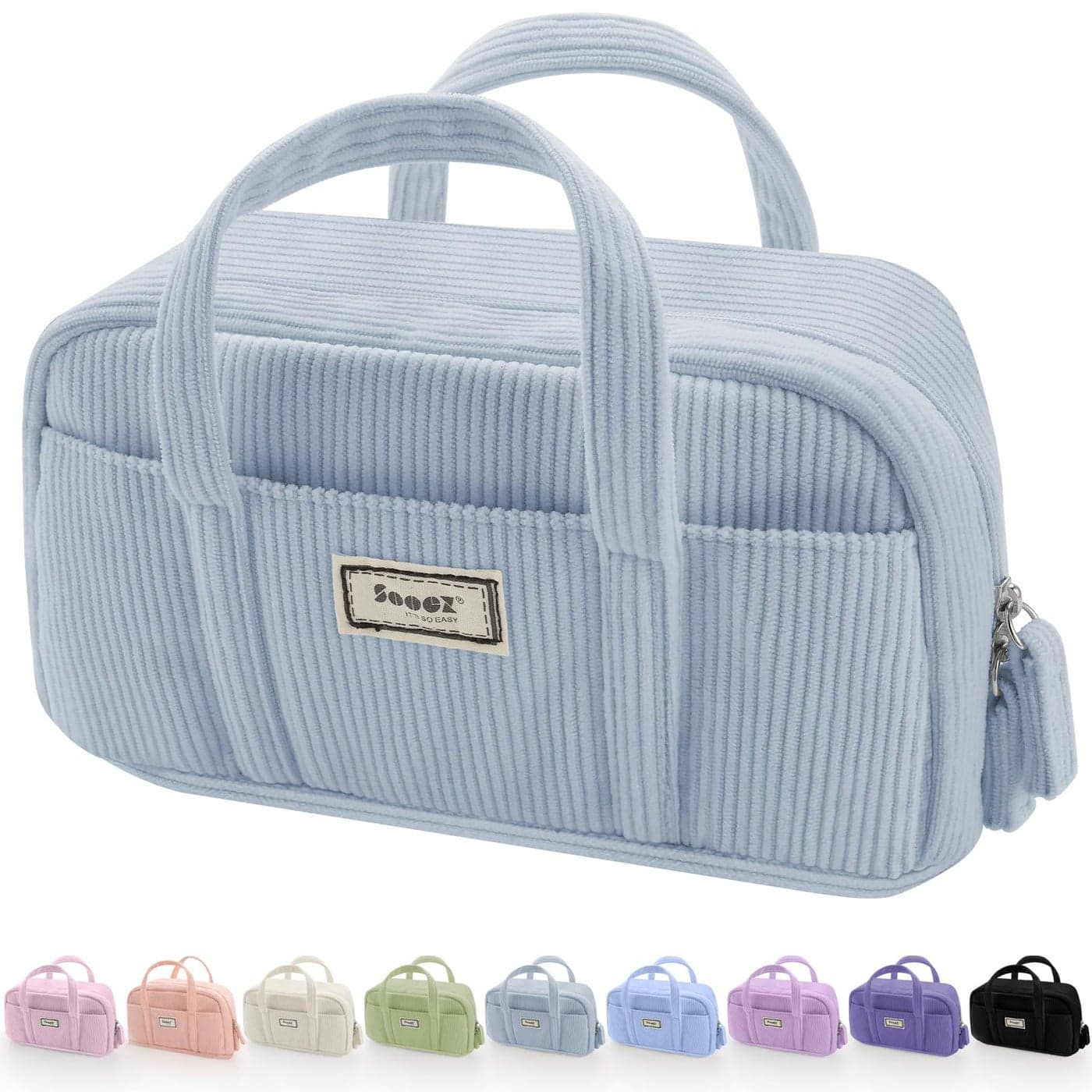 Sooez Large Pencil Case Pouch Extra Big Pencil Bag with 5 Compartments Pen Bag Wide Opening Soft Corduroy Pencil Pouch Organizer with Zipper Cute Aesthetic School Supplies for Teen GirlsBlue