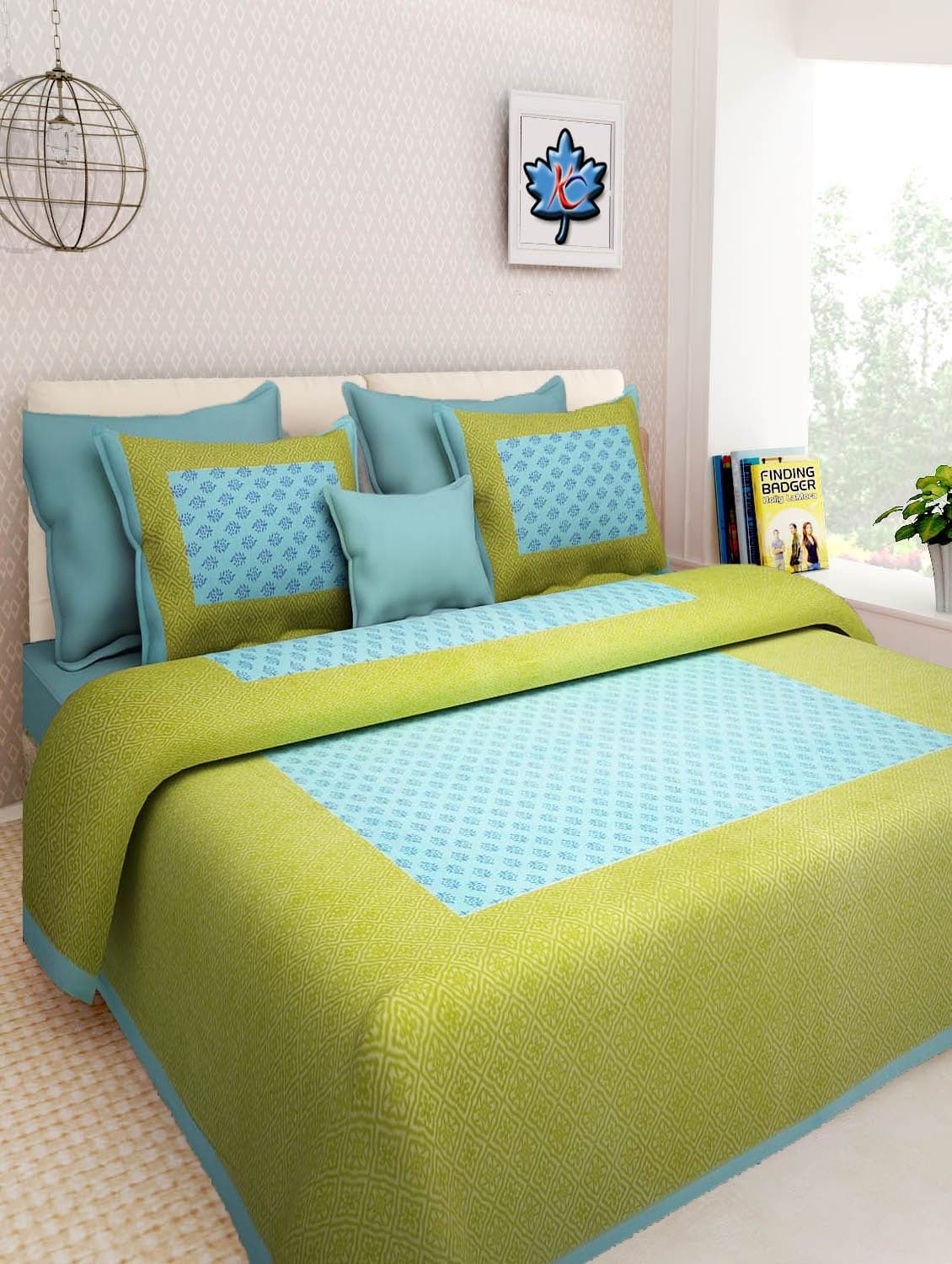 Pure Comfort 100% Cotton Rajasthani Printed King Size Double Bedsheet with 2 Pillow Covers, Green
