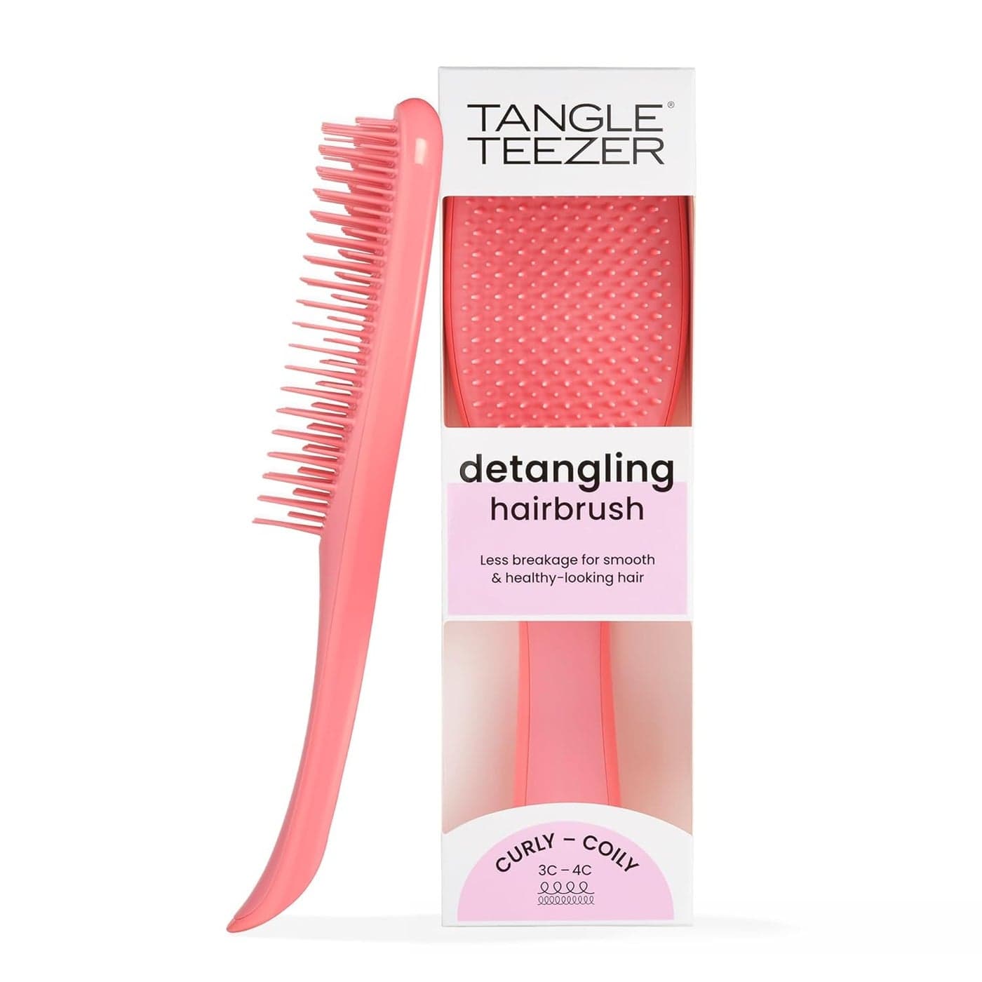 Tangle Teezer Ultimate Detangler Naturally Curly Hair Brush Dry Wet Hairbrush Reduces Frizz Breakage for 3C to 4C Curly Hair Types Coral Pink