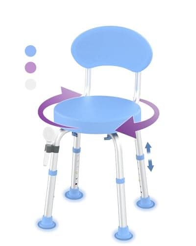 Fvzzin Swivel Shower Chair, 360° Non-Slip Shower Seat with Backrest for Elderly and Disabled, Height Adjustable Rotating Tub Bench for Seniors Bathroom Inside Shower with Compact Frame (Blue)