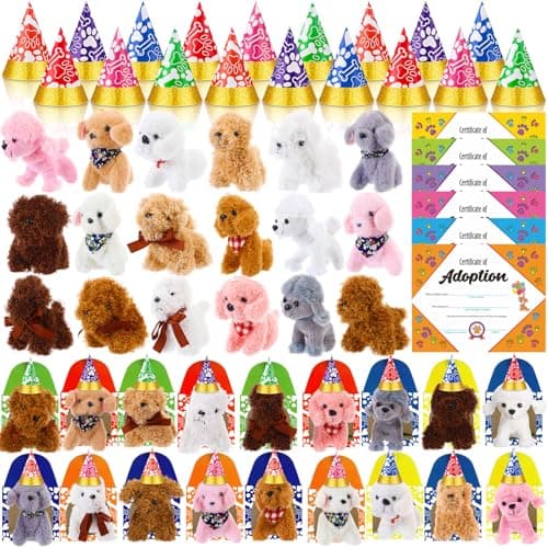 Gejoy 72 Pcs Adopt a Puppy Party Favors for Kids Puppy Themed Birthday Party Supplies Plush Dogs with Hats Adoption Certificates Boxes for Adopt a Pet Theme Boys Girls Birthday PartiesStylish Dog