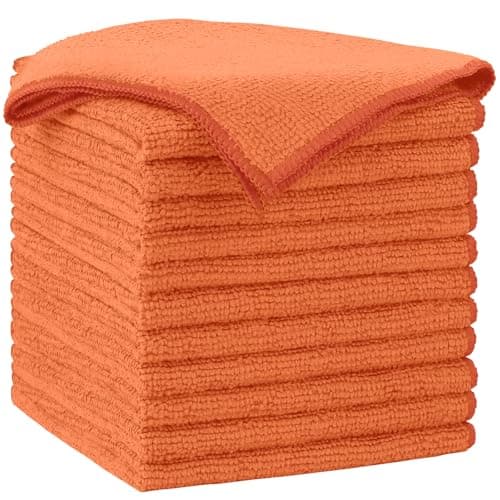 AIDEA Microfiber Cleaning Cloth12PK Soft Microfiber Towels for Cars Absorbent Cleaning Rags LintFree StreakFree Wash Cloths for House Kitchen Window12inx12in Orange