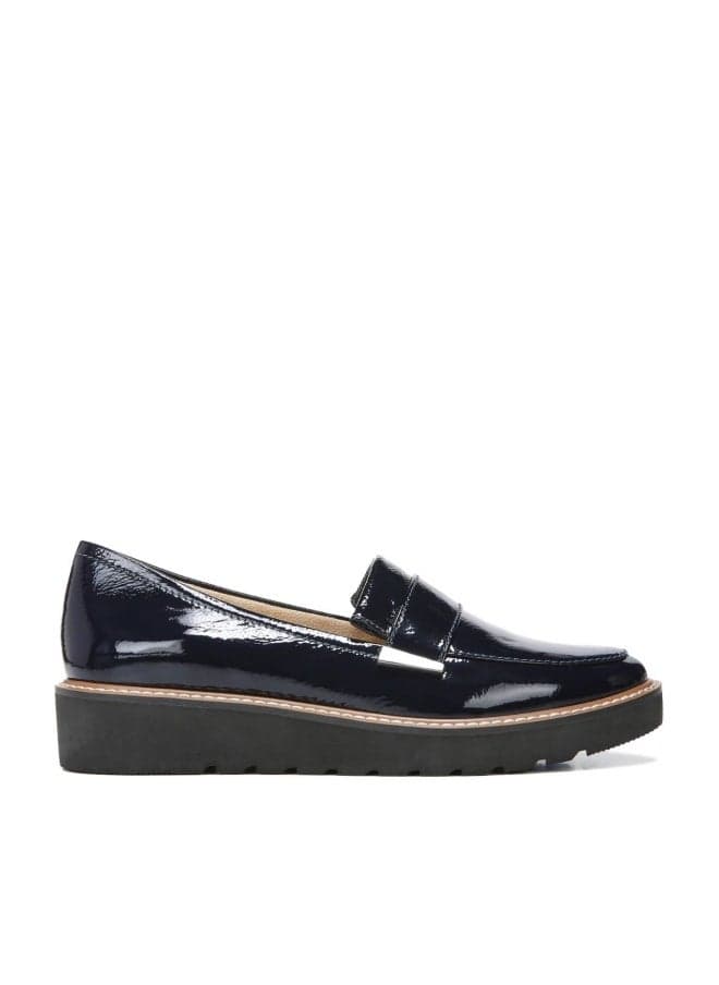 Naturalizer Womens Adaline Slip On Lightweight Platform Loafer,Navy Blue Crinkle Patent Leather,9M