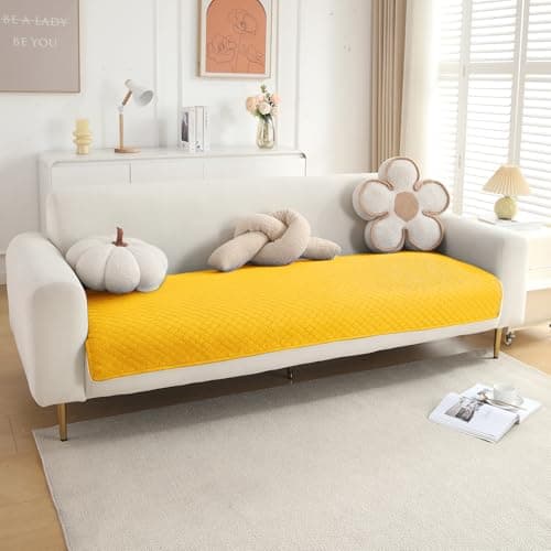 HOKIPO Polyester Quilted Sofa Cover Mats For L Shape And 1/2/3 Seater Sofa. Make Your Own Sofa Cover Set, Mat Length 90(D) X 220(L) Cm, Yellow (In-725-Ylw)