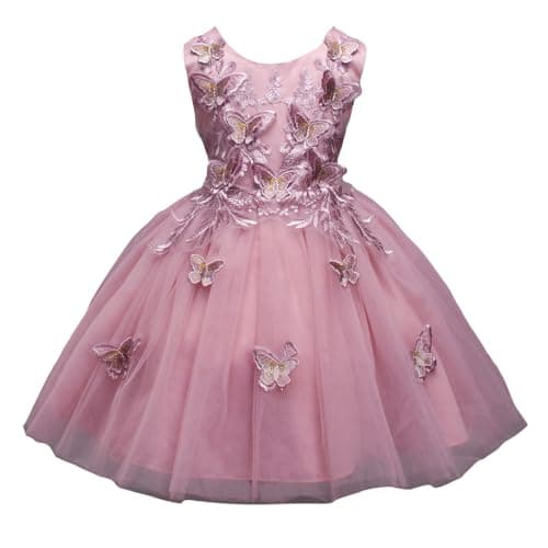Hopscotch Girls Slim Fit Sleeveless Solid Party Fit And Flare Knee-Length Dress in Pink Color for Ages - 6-7 Years