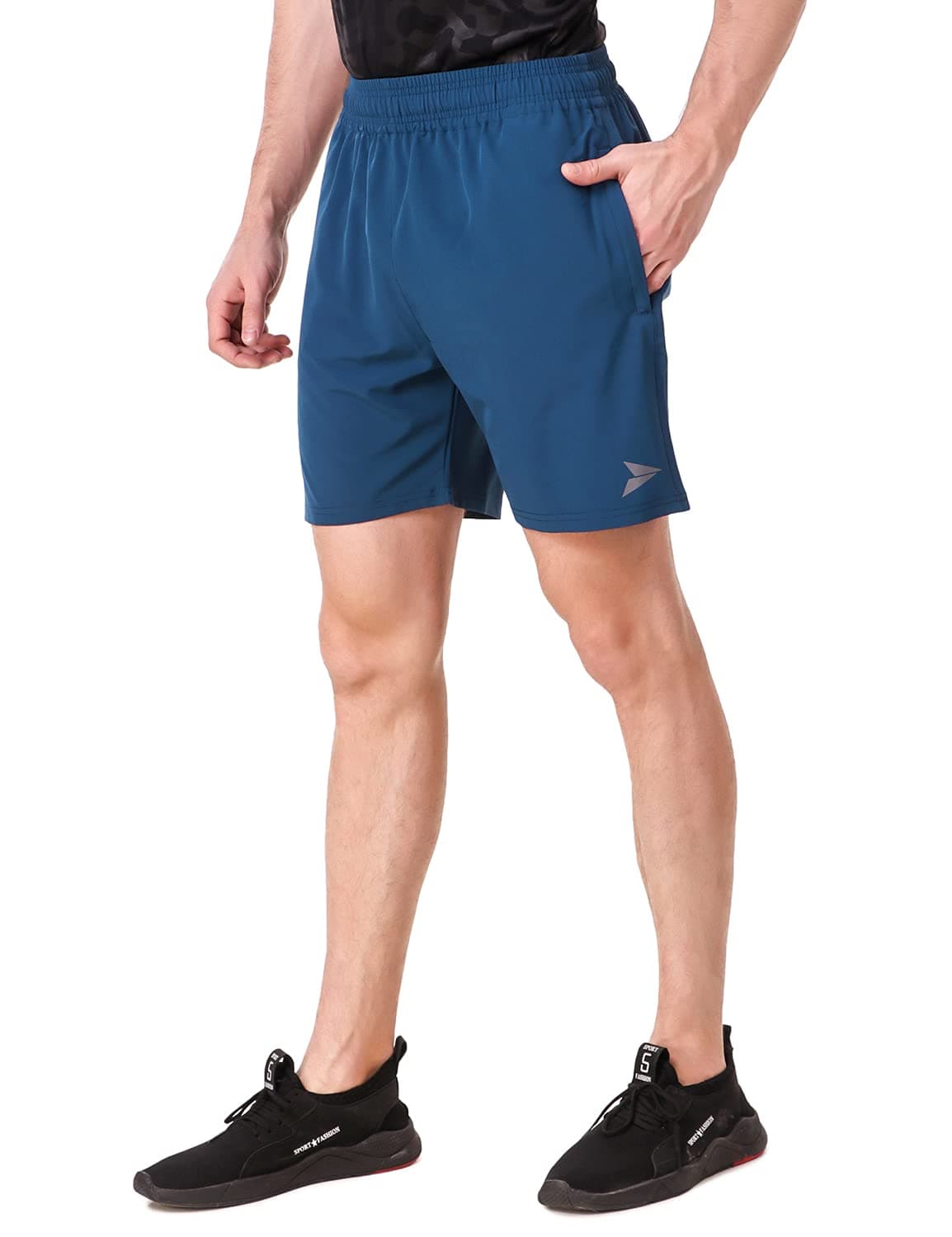 FITINC Lycra Shorts for Men with Zipper Pockets | Lightweight Half Pant for Man Quick Dry Shorts for Men for Home & Casual Outings – Airforce, Medium