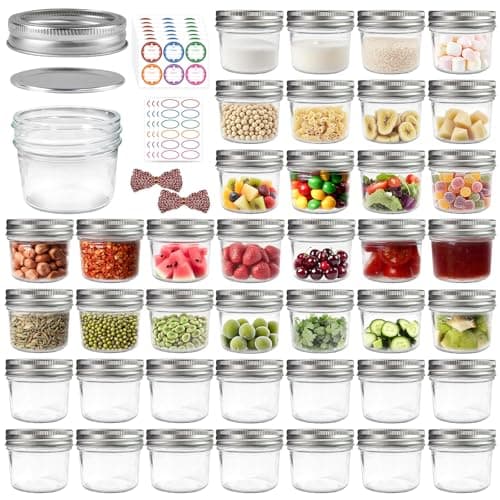 PINIWON 40 Pack Mason Jars 4 oz with Regular Lids and Bands Mini Canning Jars Small Glass Jars for Jam Jelly Honey Crafts Wedding Favors
