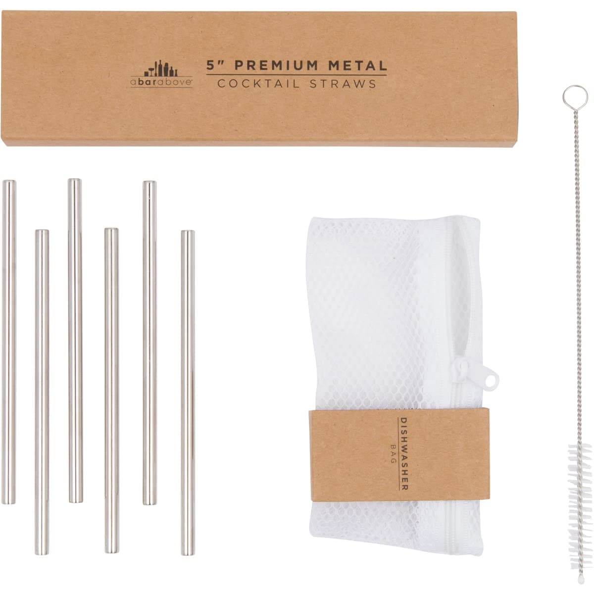 A Bar Above Short Cocktail Straws Stainless Steel Straws Metal Straw Reusable Set with Straw Cleaner Brush Dishwasher Bag Reusable Straw for Drinking Stirring Set of 6