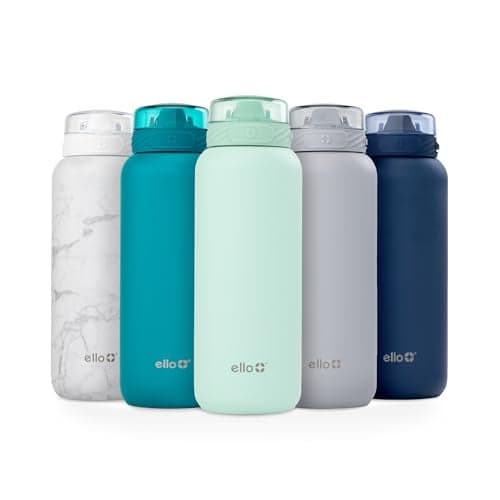 Ello Cooper 40oz Stainless Steel Water Bottle with Straw and Carry Handle, Double Walled and Vacuum Insulated Metal, Leak Proof Locking Lid with Soft Silicone Spout, Reusable, BPA Free, Yucca