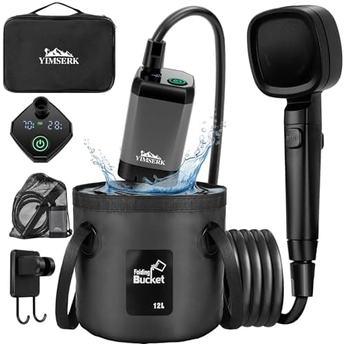 7800mAh Portable Shower for Camping Rechargeable Outdoor Shower Kit with 12L Foldable Bucket Handbag Filtered Shower Head IPX7 Waterproof Shower Pump for Camp Hiking Car Washing Pet Bath