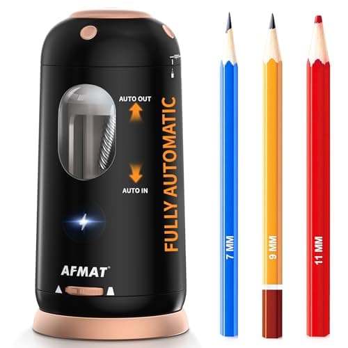 AFMAT Electric Pencil Sharpener Auto in Out Fully Automatic Pencil Sharpener Rechargeable HandsFree Sharpeners for Jumbo Colored Pencils 7115mm Good for ClassroomHomeOffice PSC8Black