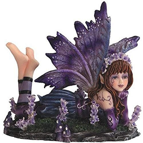 George S. Chen Imports SS-G-91589 Young Purple and Blue Fairy Lying On Stomach in Garden Statue, Small