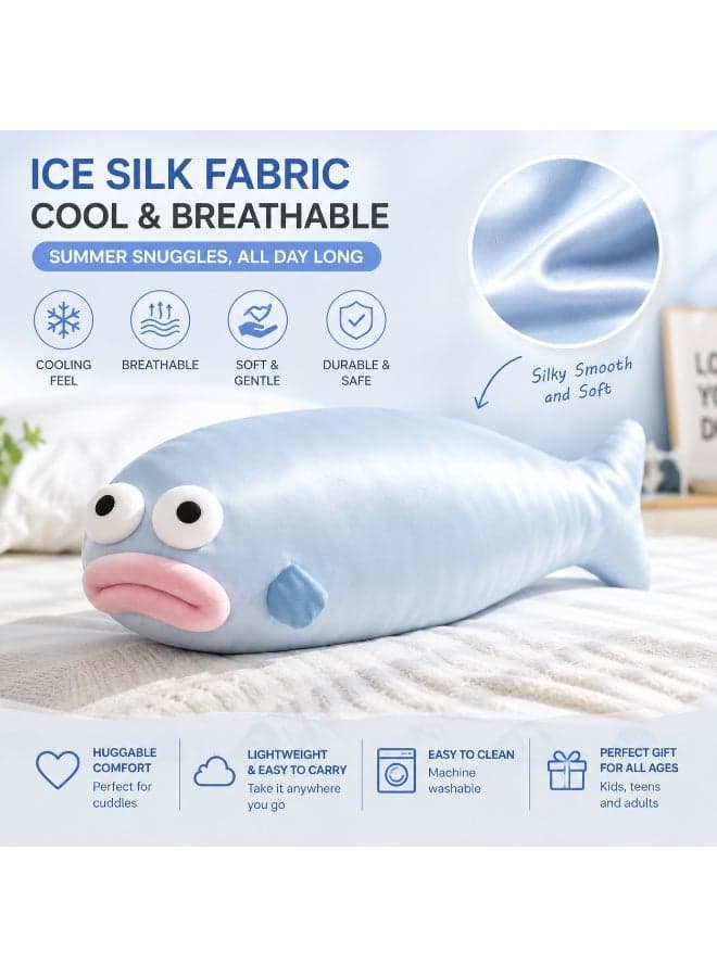 Ice Silk Dopamine Long Ugly Fish Body Pillow for Women, Soft Plush Hugging Leg Support Cushion, Cute Stuffed Animal Sleeping Bolster Pillow for Bedroom