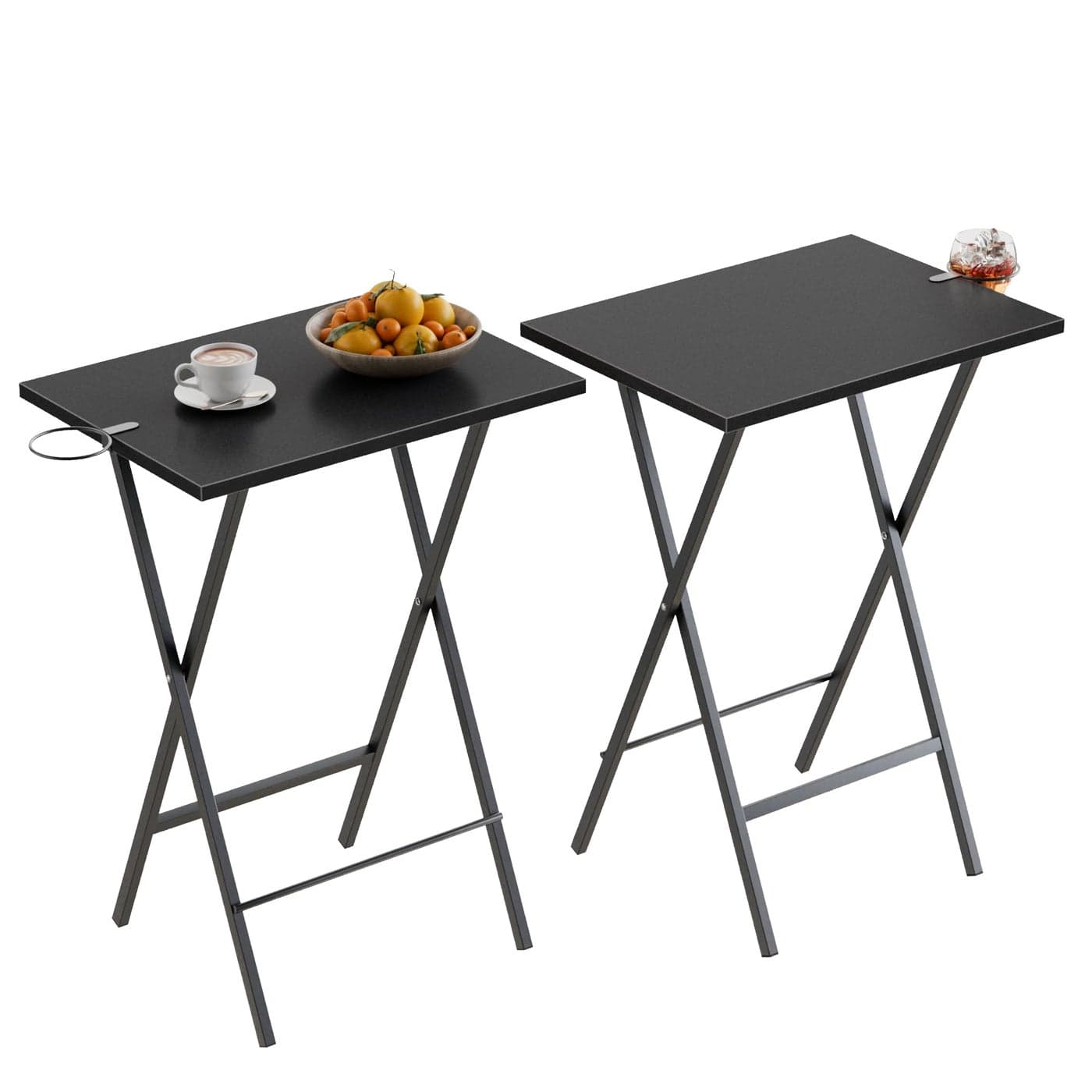 VECELO Folding TV Tray for Eating Set of 2 Portable DinnerSnack Table with Cup Holder for Couch Living Room and Small Space Gold