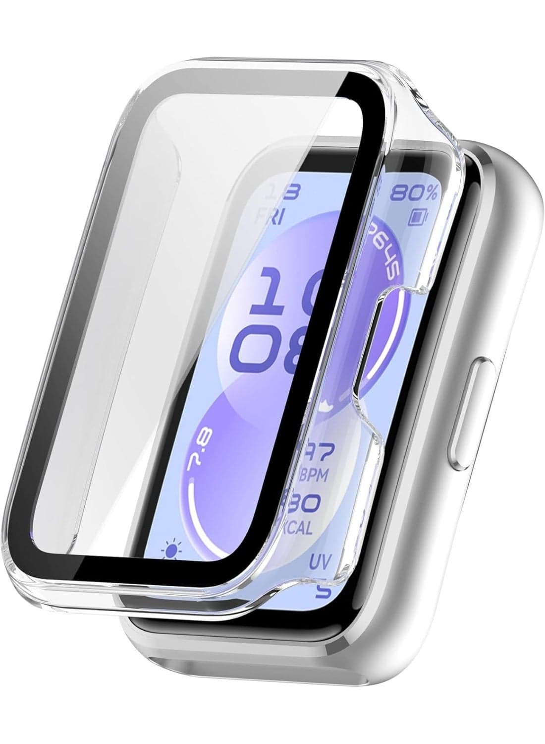 1Pcs Hard Case with Screen Protector for Huawei Band 11, HD Clear Built-in 9H Tempered Glass Screen Protector, Full Protection Slim Cover for Huawei Band 11 NFC (Clear)