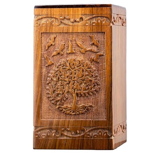 INTAJ Tree of Life Wooden Urn for Human Ashes 20lbs Capacity Suitable for Burial for Men Women Mom Dad Mini Rosewood Keepsake Cremation Urn for Ashes Handcrafted Wooden Carved Box