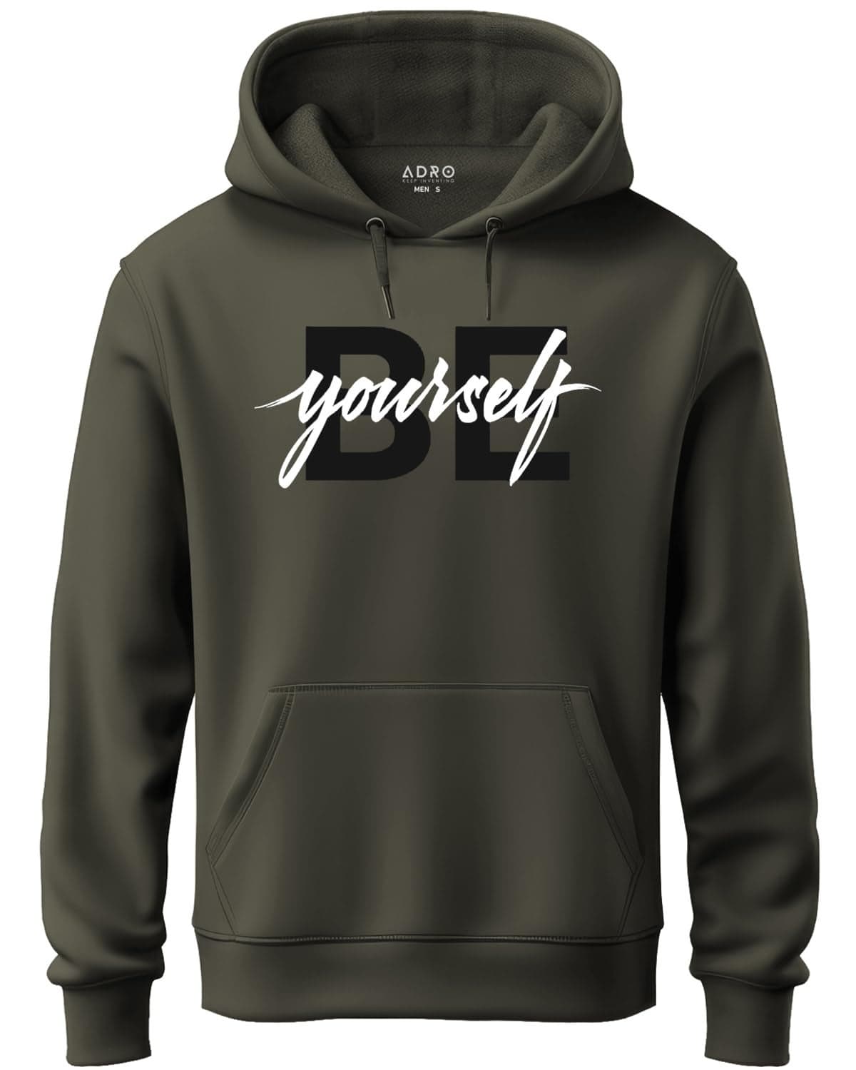 ADRO Men's Cotton Neck Hooded Sweatshirt (H21-M-BYO-OL_Olive_M)