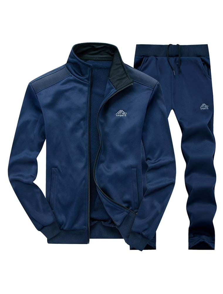 PASOK Men's Casual Tracksuit Long Sleeve Full Zip Running Jogging Sweatsuit Athletic Sports Set Blue M