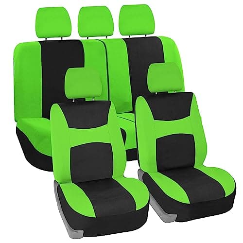 FH Group Car Seat Covers Full Set Cloth - Universal Fit,Automotive SeatCovers,Low Back Front SeatCovers,Airbag Compatible,Split Bench Rear Seat,Washable Car SeatCover for SUV,Sedan,Van Green