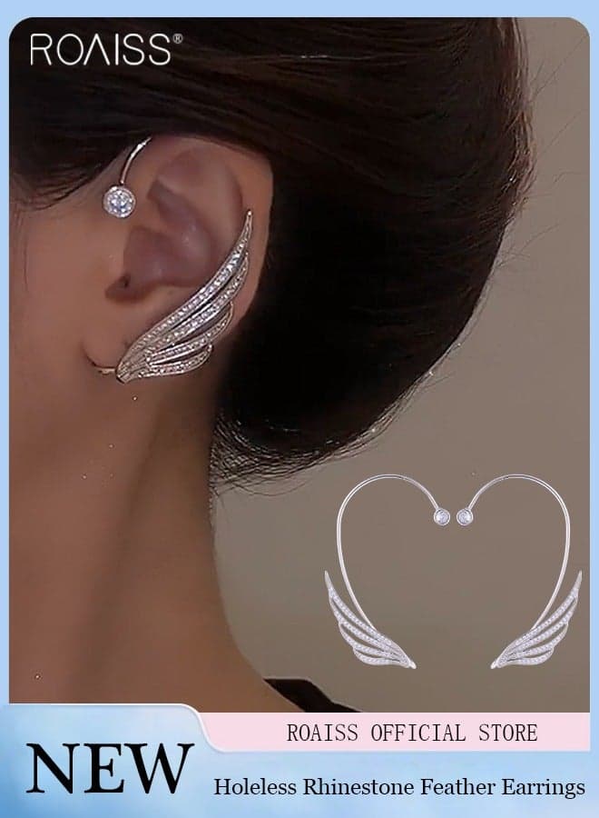 1 Pair of Embedded Rhinestone Wing Shaped Ear Loops, Shiny and Exquisite Stylish Ear Clip Without Earholes, Fashionable and Versatile Creative Earrings, Ear Hooks, Ear Cartilage Clips, No Piercings Ear Clips, Women's Light Luxury Earrings