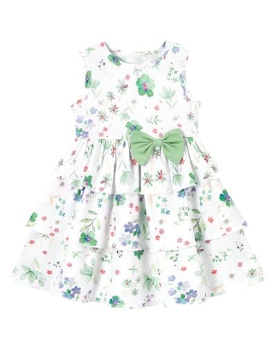 YALLET 18 24 Months Toddler Girl Dress Sleeveless Knit Tiered Baby Dresses Elastic Waist Color Block Bow Family Picture Outfits for Valentine's Day Easter Casual Holiday(Floral Print,18-24 Months)