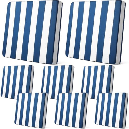 Newwiee 8pcs Patio Stretch Cushion Covers Stripe Outdoor Cushion Covers Replacement Patio Furniture Couch Slipcover Sofa Chair Seat Thin Fabric Breathable Soft Flexibility ProtectorDark Grey Blue