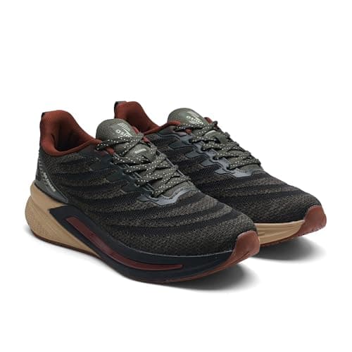 ASIAN Powerplay-25 Men's Running Shoes | Knit Mesh Upper Lightweight Shoes | Memory Foam Technology | Premium Athletic Sneakers for Sports & Gym Olive Black
